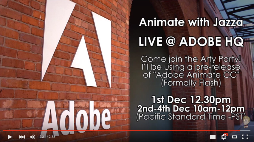 Twitch Creativeで生放送されるAdobe Animate CCライブの告知